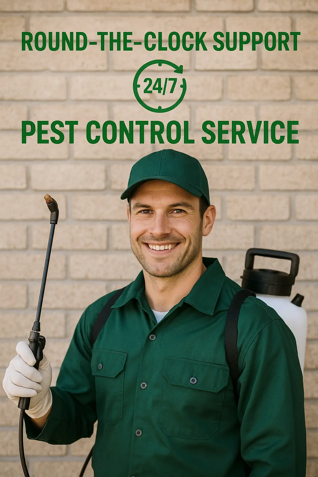 Smiling pest control technician offering 24/7 emergency pest control service for homes in Dubai