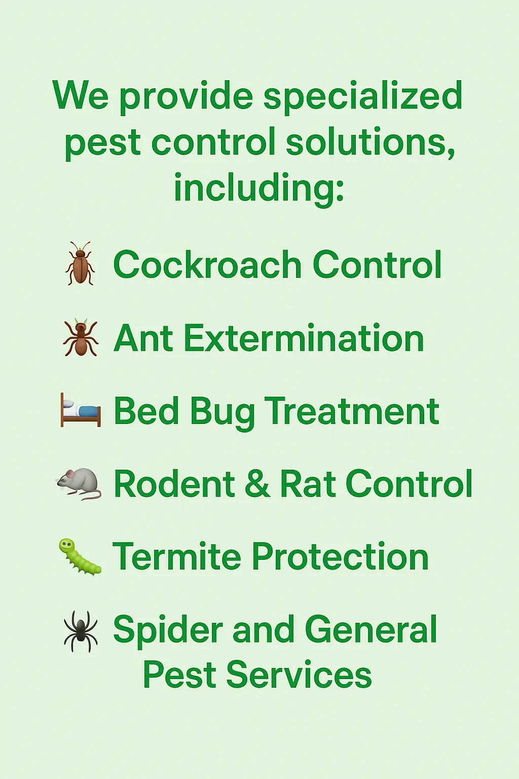 Services offered by the best pest control company in Dubai including cockroach, bed bug and rodent control